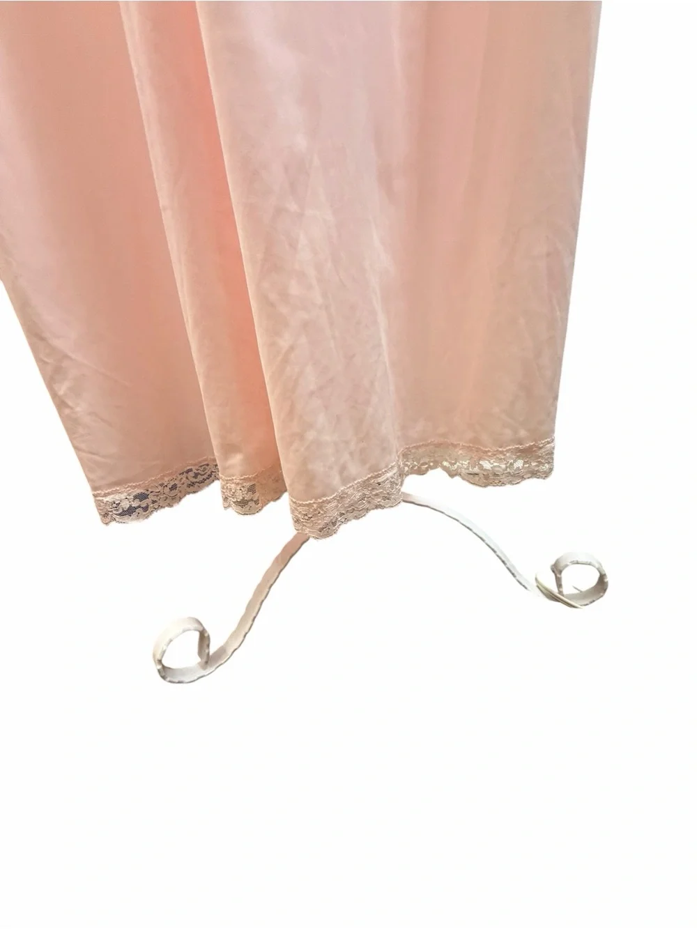 Vintage Shadowline Nylon Long Pink Lace-Trim Nightgown Size M Flawed see below